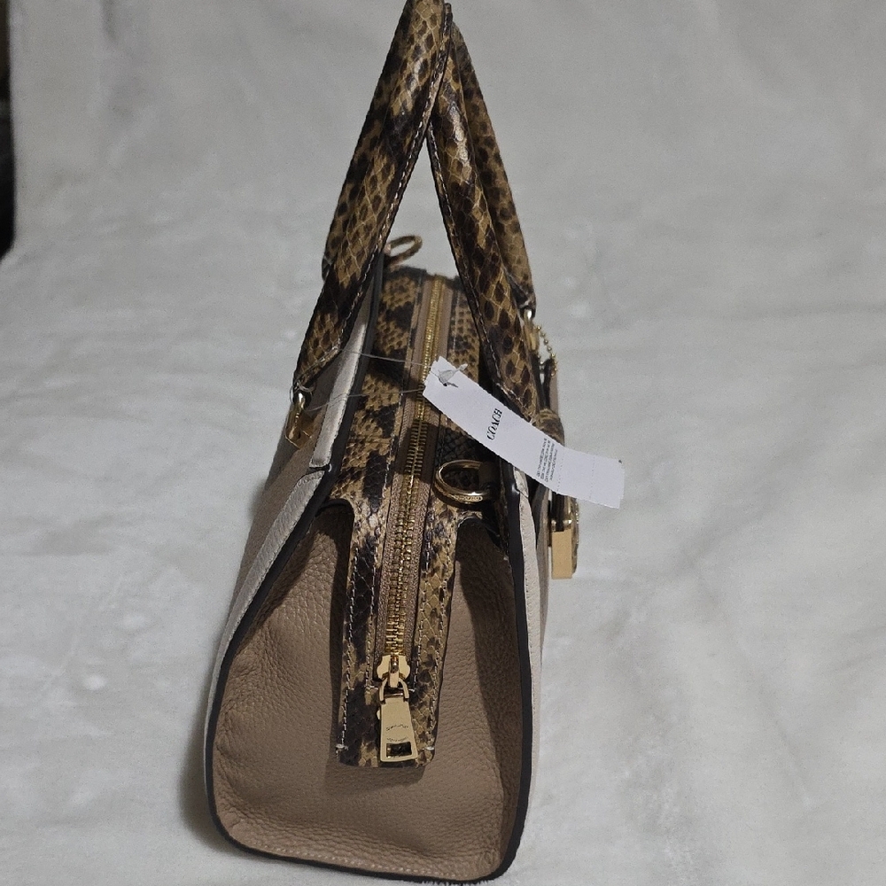 Coach Cream and Brown Satchel‎ with Animal Print Accents - Picture 4 of 9